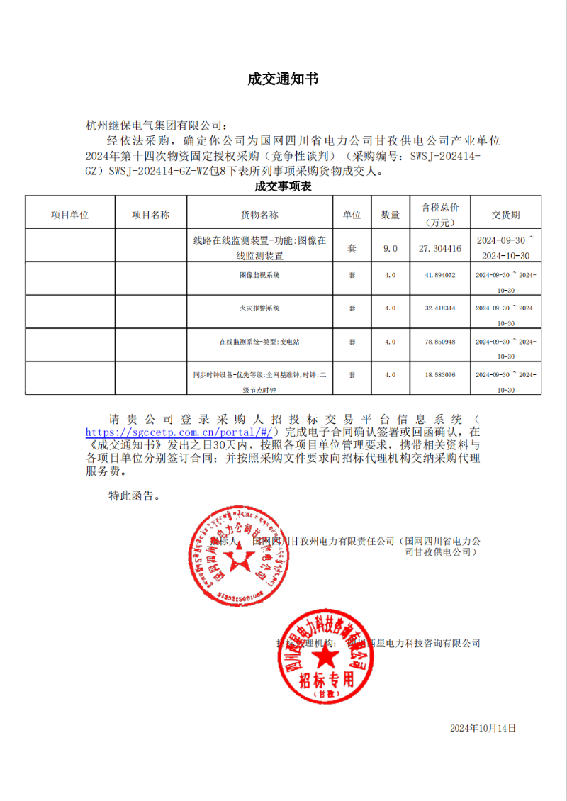 國網(wǎng)四川省電力公司甘孜供電公司產(chǎn)業(yè)單位2024年第十四次物資固定授權采購包8